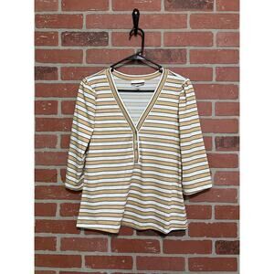 Jules & Leopold White and Gold Striped V-Neck Top - L